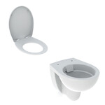 Miska WC wisząca Rekord - lejowa, krótka, Rimfree, T=48 cm, biały Deska sedesowa WC wolnoopadająca Rekord mocowanie od góry, zawiasy wypinane biała